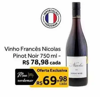 Verdemar Supermercado Vinho francês nicolas pinot noir oferta