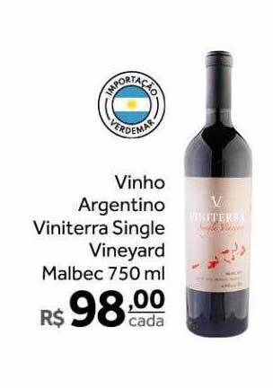 Verdemar Supermercado Vinho argentino viniterra single vineyard malbec oferta