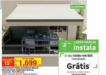 Leroy Merlin Toldo retrátil calima de poliéster manual diversas cores 2.50x2.00m naterial 3.0mmx2.0m oferta