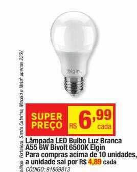 Leroy Merlin Lâmpada led bulbo luz branca a55 6w bivolt 6500k elgin oferta