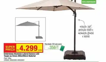 Leroy Merlin Ombrelone aluminio lateral sonora led taupe ou cinza 290x290cm naterial oferta