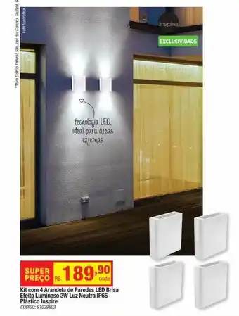 Leroy Merlin Kit com 4 arandela de paredes led brisa efeito luminoso 3w luz neutra ip65 plástico inspire oferta