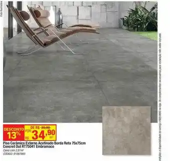 Leroy Merlin Piso cerâmico externo acetinado borda reta 75x75cm concret out rt75041 embramaco oferta