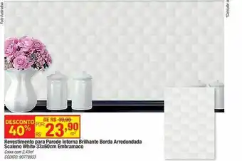 Revestimento para parede interna brilhante borda arredonda scaleno white 33x60cm embramaco
