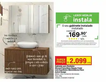 Gabinete para banheiro 80cmx47cmx40cm ripado freijó com espelheira 80cmx56cmx14cm astral design