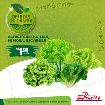Supermercado Precito Alface Crespa, Lisa, Mimosa, Escarola oferta
