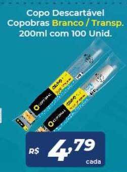 Atakarejo Copo descartável copobras branco-transp. 200ml com 100 unid oferta
