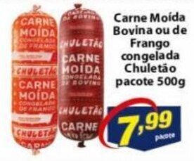 Vencedor Atacadista Carne Moida Bovina ou de Frango Cong. Chuletao pacote 500g oferta