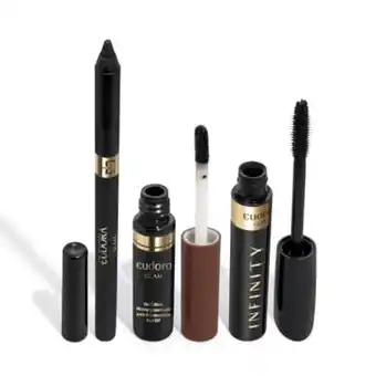 Eudora Combo eudora glam: máscara para cílios 9g + gel tatoo para sobrancelhas médio claro 4g + lápis gel para olhos preto 1,2g oferta