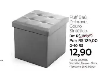 Puff Baú Dobrável Couro Sintético