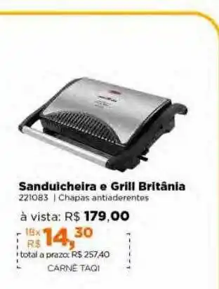 Lojas TaQi Sanduicheira e grill britânia oferta