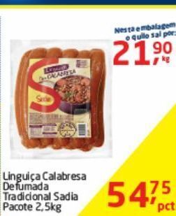Tenda Atacado Linguiça calabresa sadia 2,5kg oferta