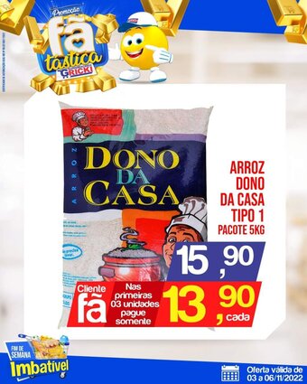 Supermercados Gricki Arroz Dono da Casa tipo 1 pacote 5kg oferta