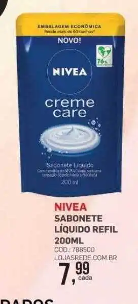 Lojas Rede Nivea sabonete líquido refil oferta