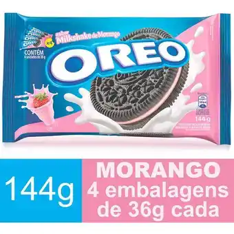 Super Nosso Pack biscoito chocolate recheio milkshake de morango oreo pacote 144g 4 unidades oferta