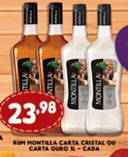 Rum Montilla Carta Cristal ou Carta Ouro 1L cada