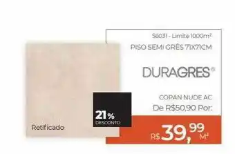 ABC da Construção Piso semi grês 71x71cm durages 21% desconto oferta