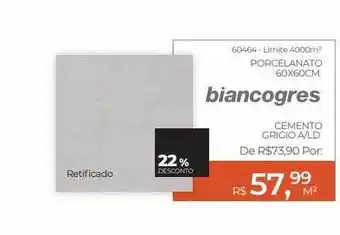 ABC da Construção Porcelanato 60x60cm biacongres 22% desconto oferta