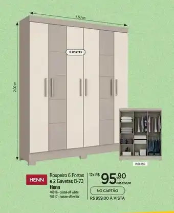 Zenir Henn roupeiro 6 portas e 2 gavetas b-73 oferta