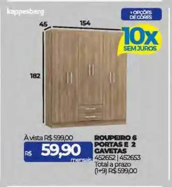 Lojas Certel Roupeiro 6 portas e 2 gavetas kappesberg oferta