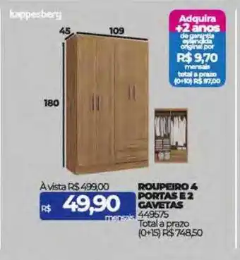 Roupeiro 4 portas e 2 gavetas kappesberg