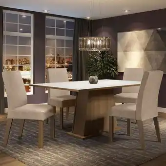 Conjunto sala de jantar madesa flavia mesa tampo de madeira com 4 cadeiras - rustic/branco/imperial