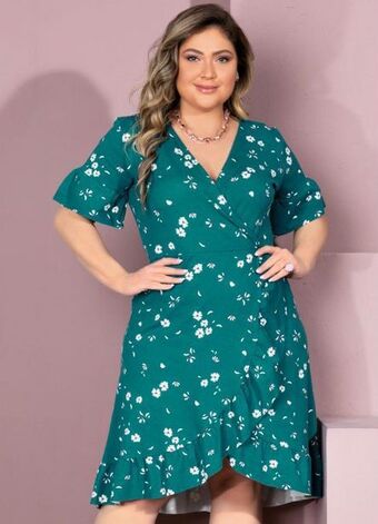 Quintess - vestido floral verde com babados