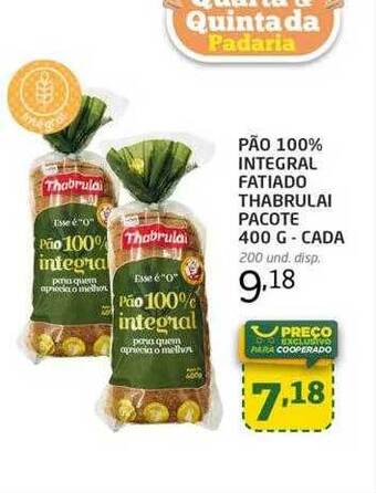 Cooper Pão 100% integral fatiado thabrulai pacote - cada oferta