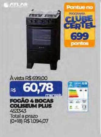 Lojas Certel Fogão 4 bocas coliseum plus atlas oferta