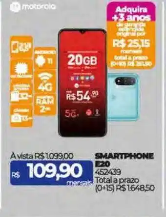 Lojas Certel Smartphone e20 motorola oferta