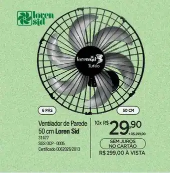 Ventilador de parede loren sid