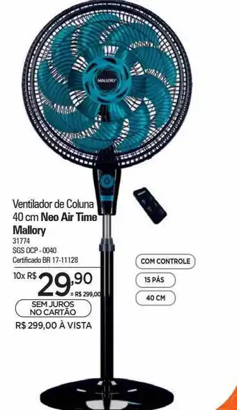 Zenir Ventilador de coluna 40 cm neo air time mallory oferta
