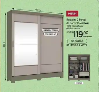 Roupeiro 2 portas de correr b-74 henn