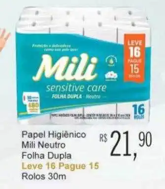 Festval Papel higiênico mili neutro folha dupla leve 16 pague 15 rolos oferta