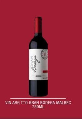 Vin arg tto gran bodega malbec 750ml