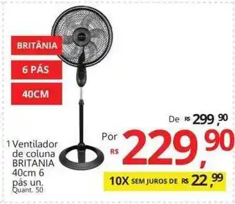 Supermercados Koch Ventilador de coluna britania 40cm 6 pás oferta