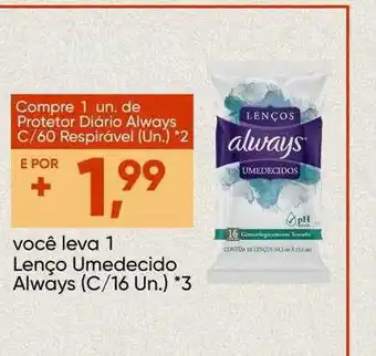 Imec Supermercados Você leva 1 lenço umedecido always oferta
