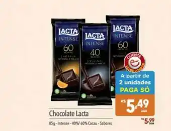 Supermercados Condor Chocolate Lacta Intense 40% 60% Cacau Sabores 85g oferta