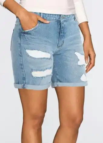 Bonprix - short jeans puídos azul médio