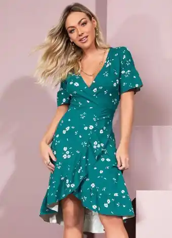 Posthaus Quintess - vestido floral verde com babados oferta