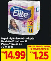 Mercado Extra Papel Higiénico folha dupla Dualette Elite Lave 12 Pague 11 rolos de 30m cada oferta