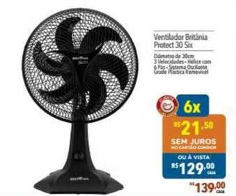 Supermercados Condor Ventilador Britânia Protect 30 Six oferta