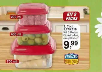 Quatro Estações Kit 3 Potes Quadrados Em Plástico oferta
