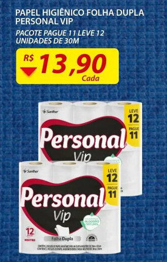 Assaí Atacadista Papel Higiénico folha Dupla Personal Vip oferta