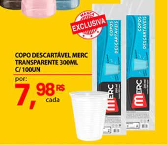 Copo Descartavel Merc Transparente 300ml c/100un
