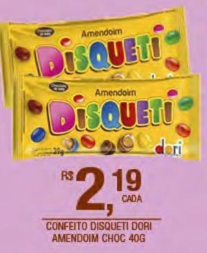 DB Supermercados Confeito disqueti dori amendoim chocolate 40g oferta
