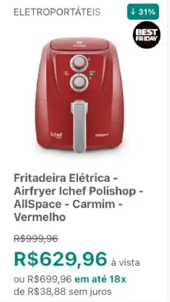 Fritadeira Eletrica Airfyer Ichef Polishop AllSpace Carmin Vermelho