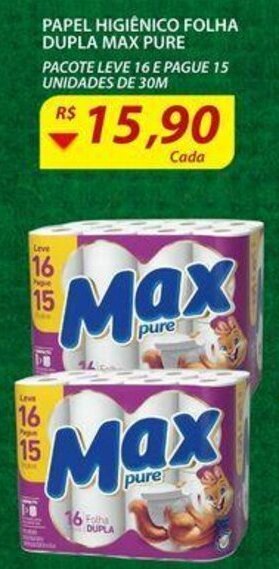 Papel Higiénico Folha Dupla Max Pure 30m