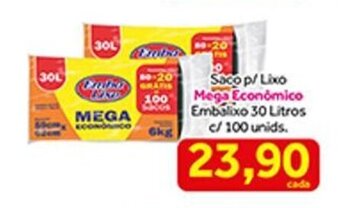 Saco p/ Lixo Mega Economico Embalixo 30L - c/100 unid.