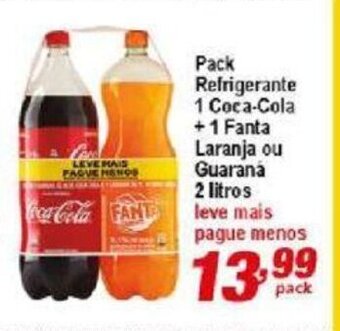Ricoy Supermercados Pack refrigerante 1 Coca Cola + 1 Fanta Laranja ou Guarana 2L oferta